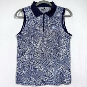 Foray Golf Top Womens M American Palm Print Polo Cabot Cliffs Golf‎ Sleeveless